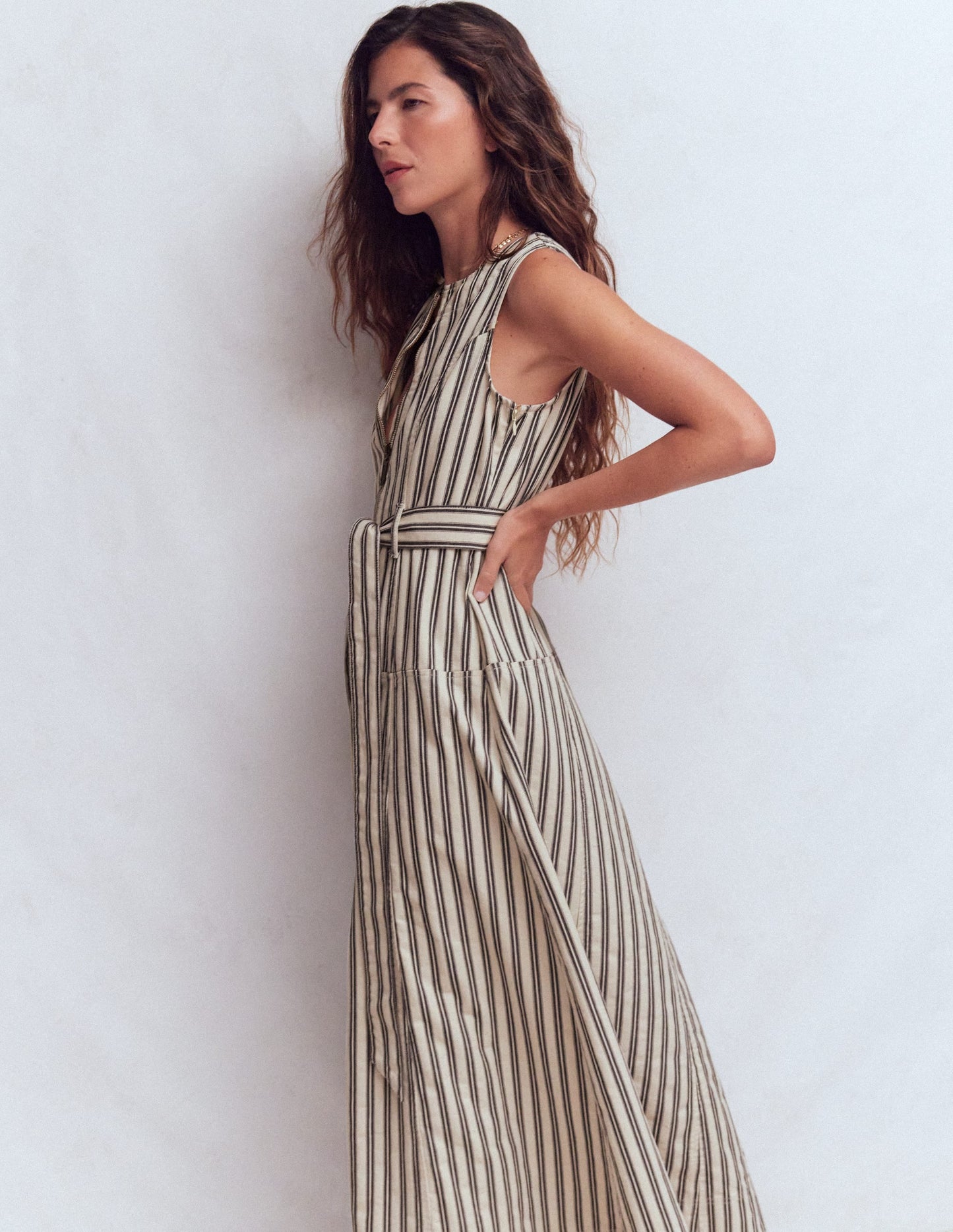 Margot Denim Zip Dress Ivory and Navy Stripe 4