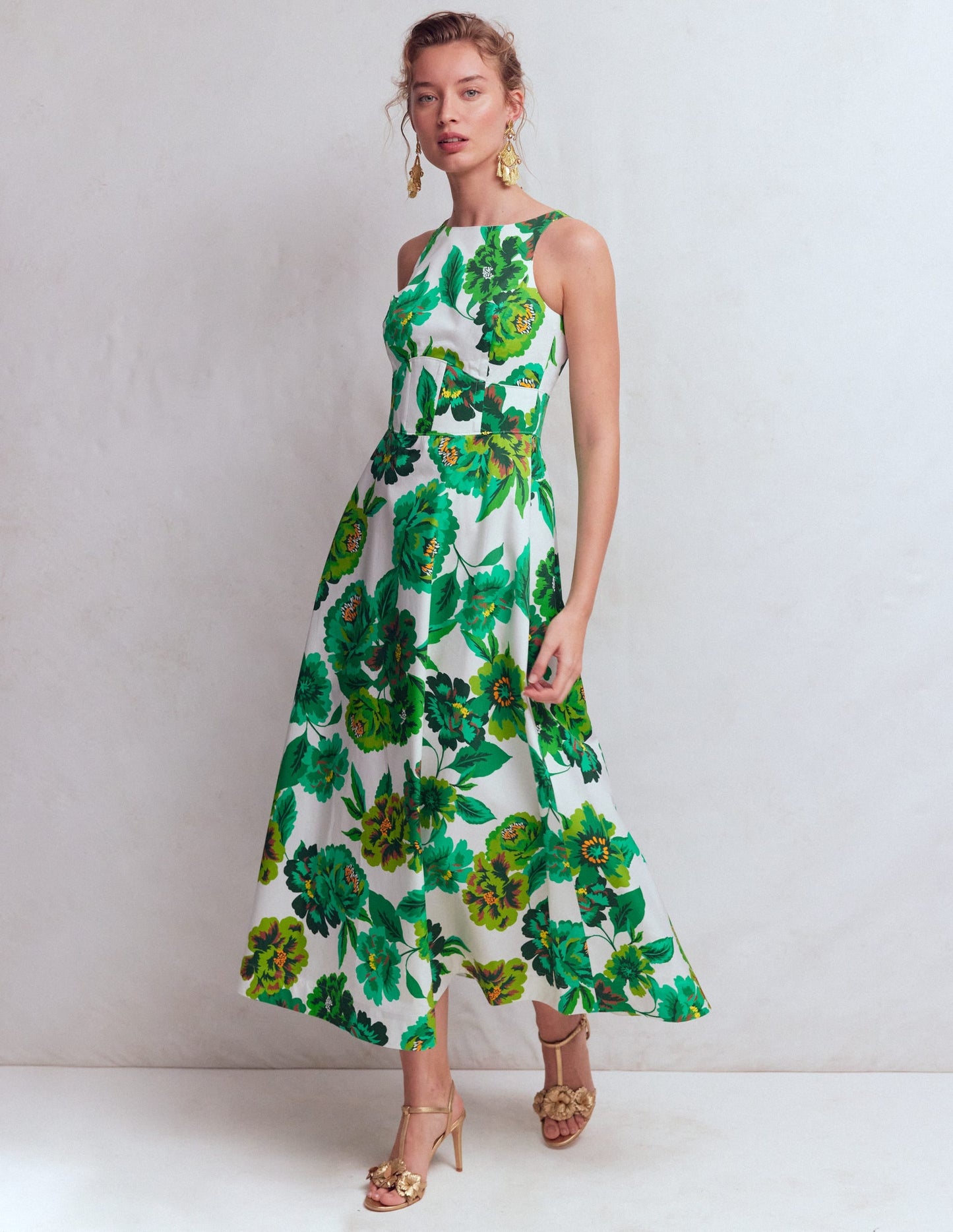 Silvia Boned Bodice Maxi Dress in Green Opulent Blossom Green Opulent Blossom 1