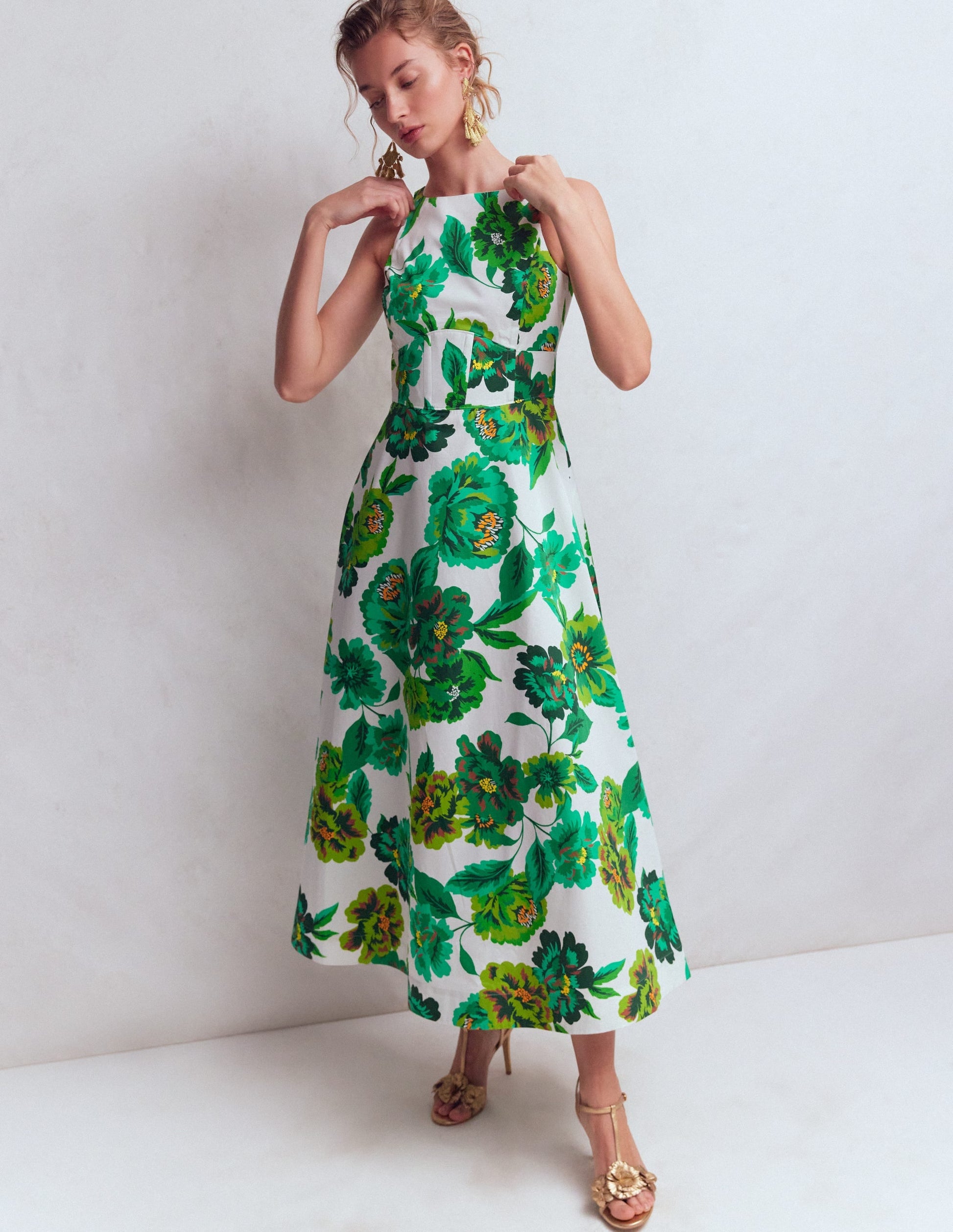 Silvia Boned Bodice Maxi Dress in Green Opulent Blossom Green Opulent Blossom 4