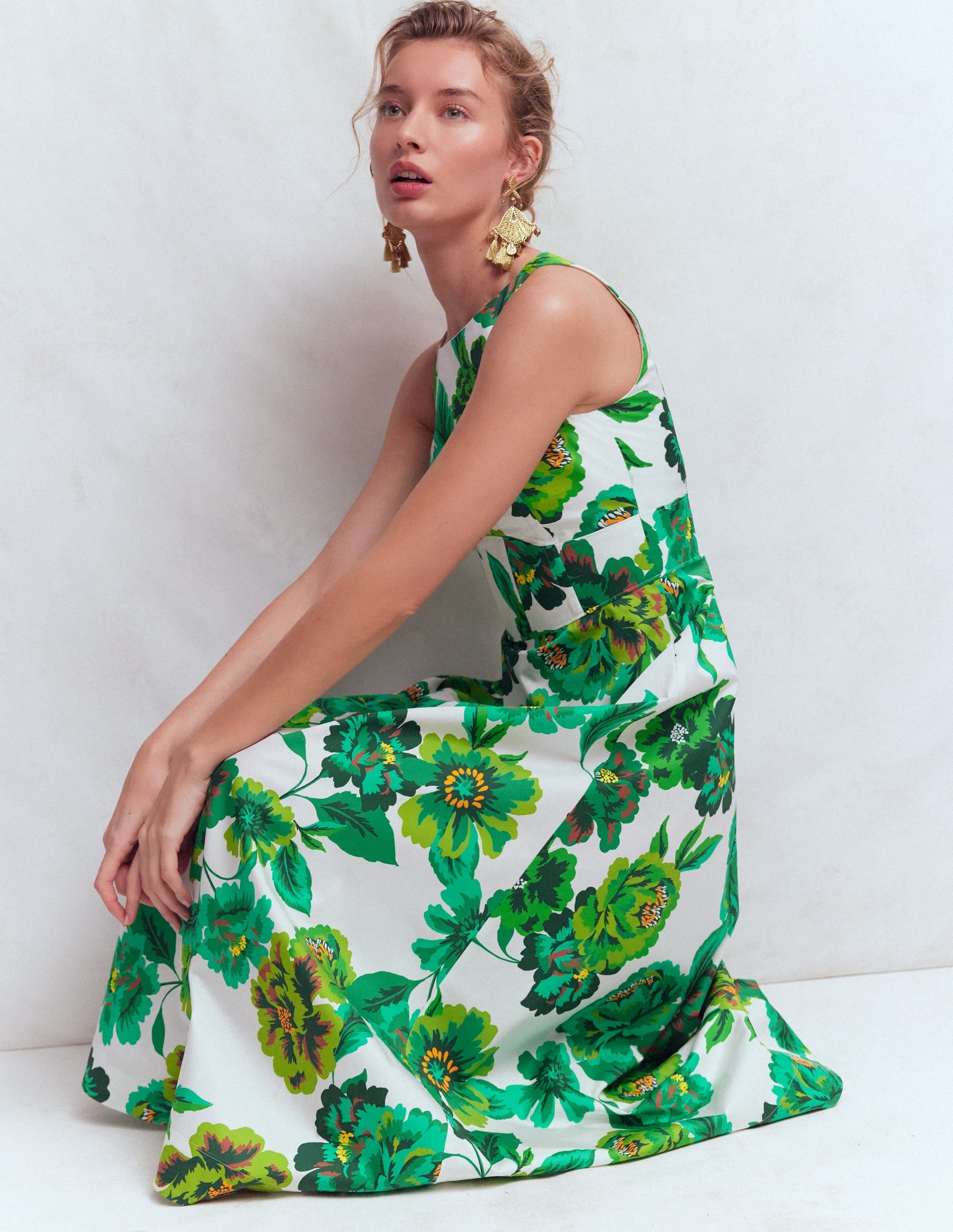 Silvia Boned Bodice Maxi Dress in Green Opulent Blossom Green Opulent Blossom 6