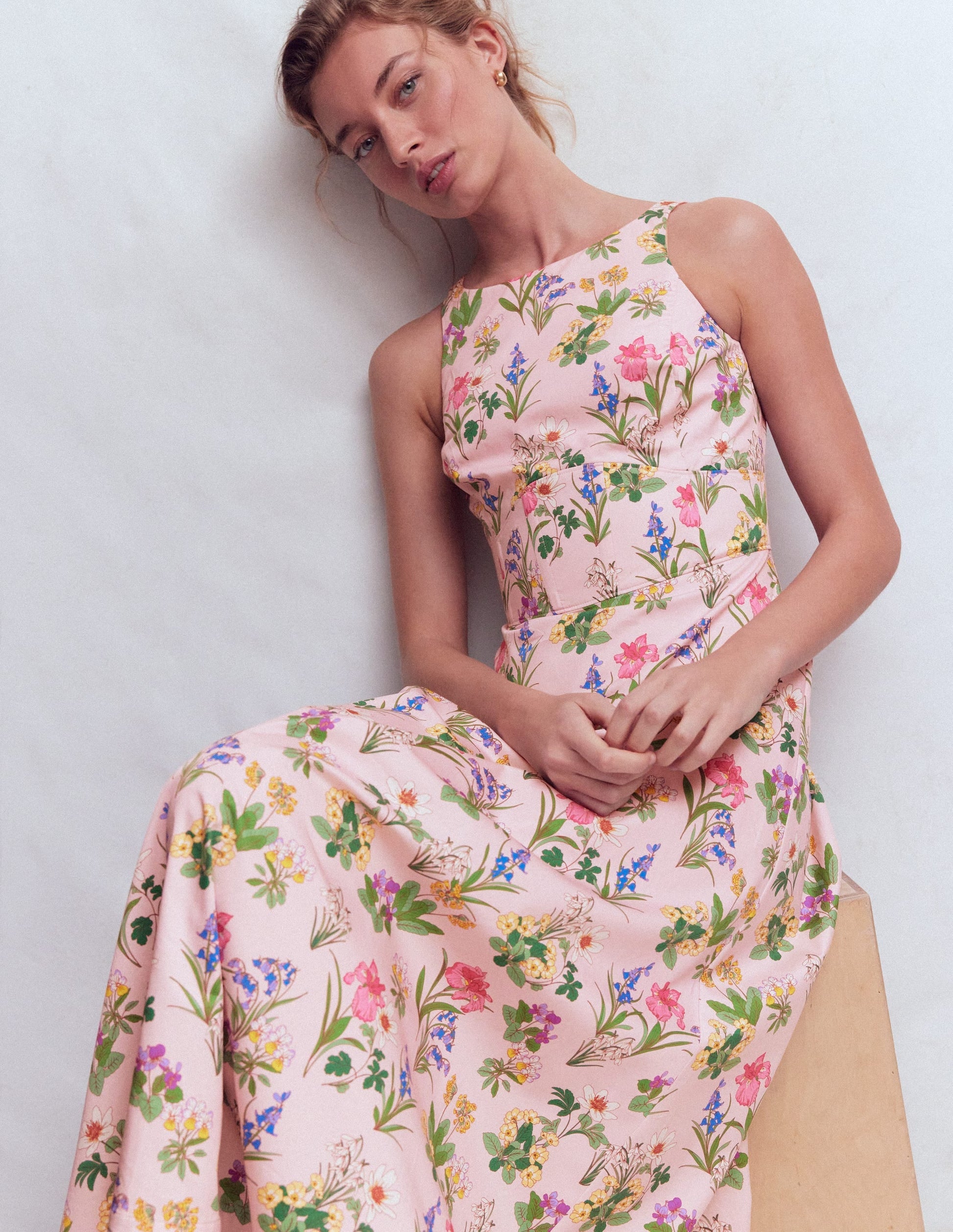 Silvia Boned Bodice Maxi Dress in Green Opulent Blossom French Pink, Delicate Blossom 1