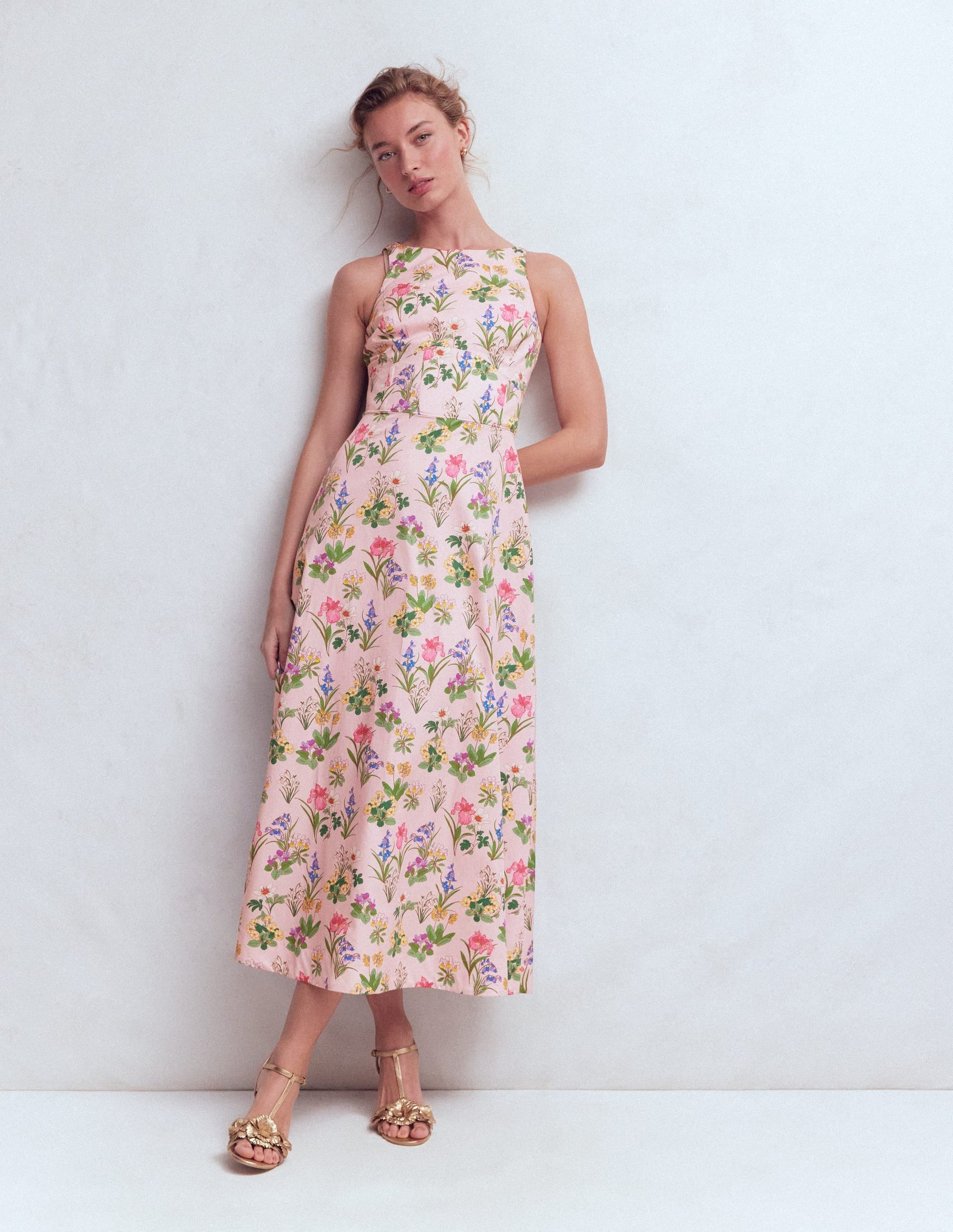 Silvia Boned Bodice Maxi Dress in Green Opulent Blossom French Pink, Delicate Blossom 4