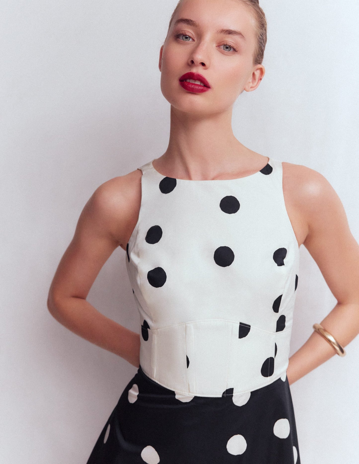 Silvia Boned Bodice Maxi Dress in Green Opulent Blossom French Navy Painted Spaced Dot 2