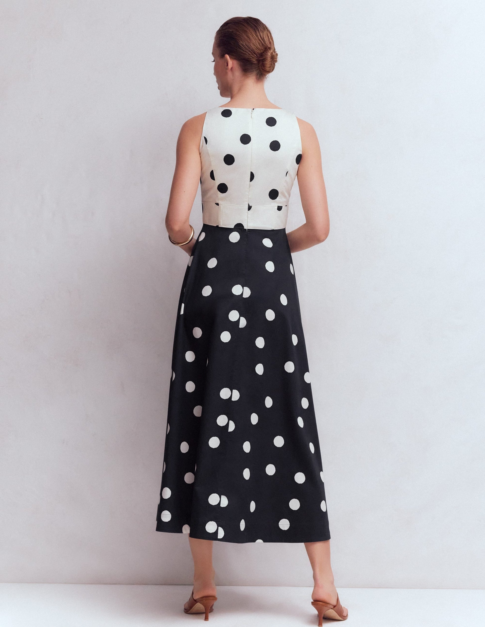 Silvia Boned Bodice Maxi Dress in Green Opulent Blossom French Navy Painted Spaced Dot 3