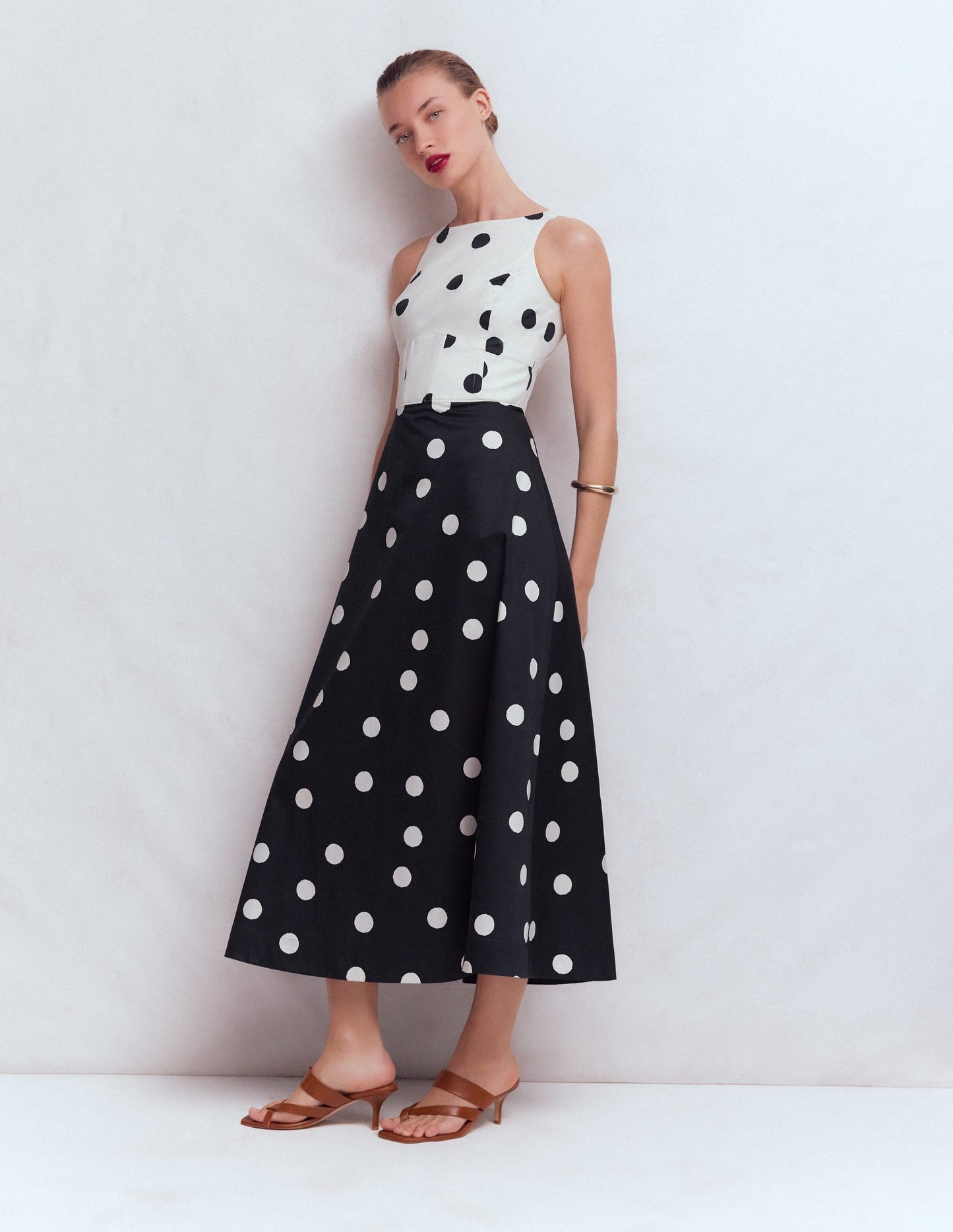Silvia Boned Bodice Maxi Dress in Green Opulent Blossom French Navy Painted Spaced Dot 4