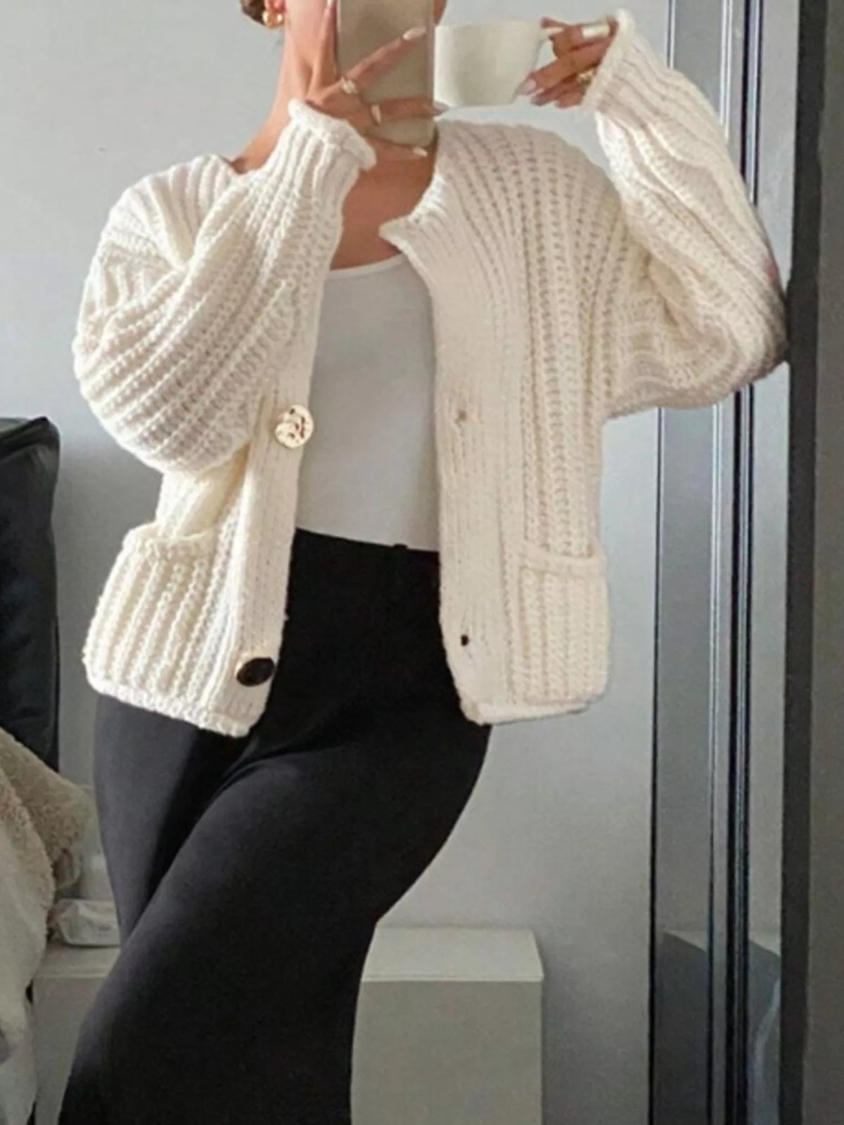 Margot Linen Button Cardigan Beige 1