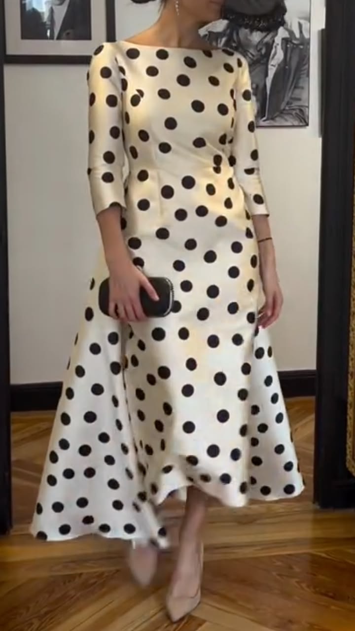 Mila Polka Dot Satin Dress in Black Black 1