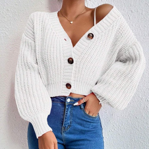 Bella Cable Knit Cropped Cardigan White 1