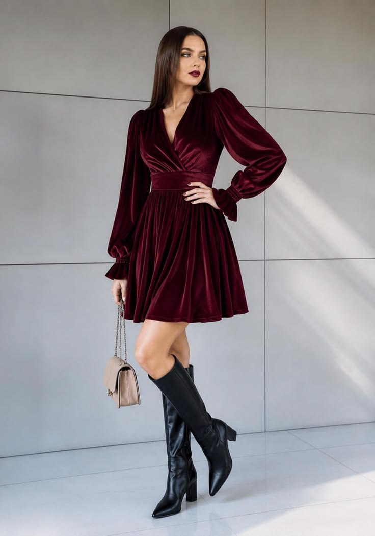 Verity Burgundy Velvet Mini Dress Burgundy 1