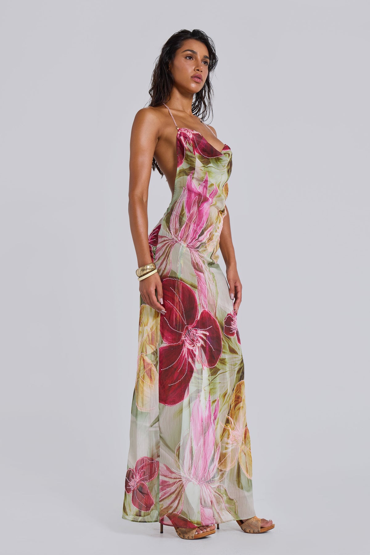 Ivy Backless Chiffon Maxi Dress Blush 1