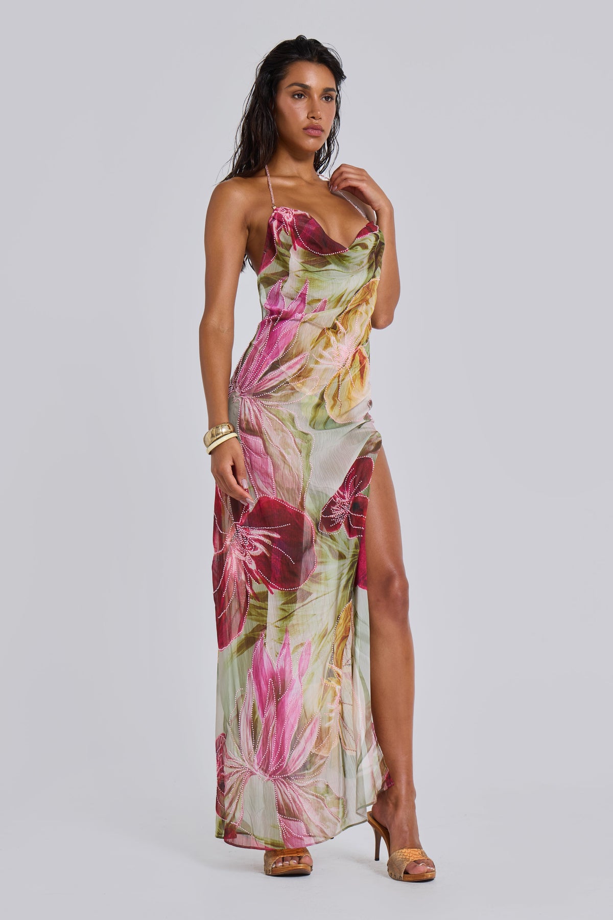 Ivy Backless Chiffon Maxi Dress Blush 9