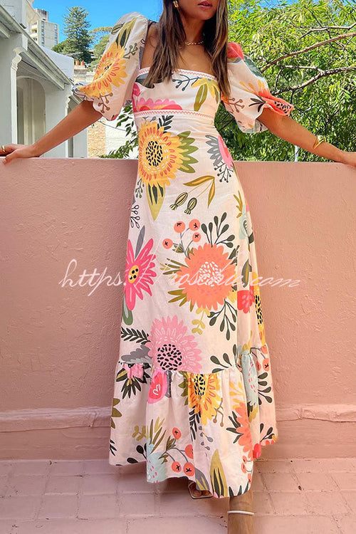 Rosalie Floral Bubble Sleeve Maxi Dress White 1