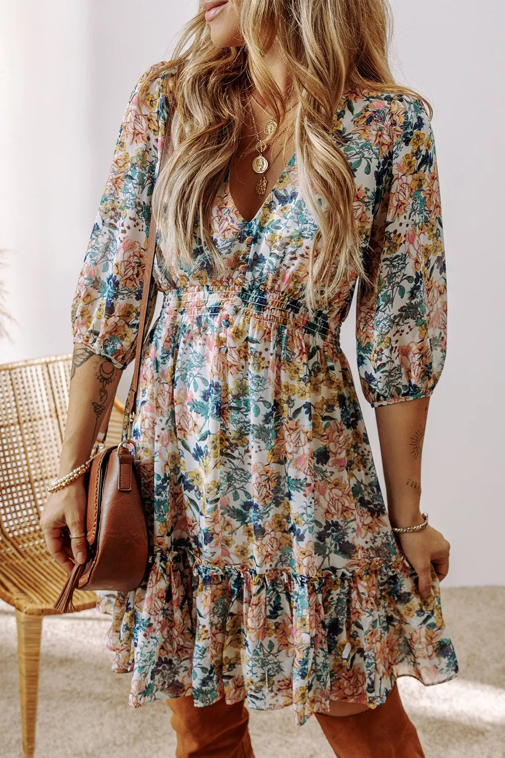 Isadora Floral Ruffle Mini Dress Floral 3