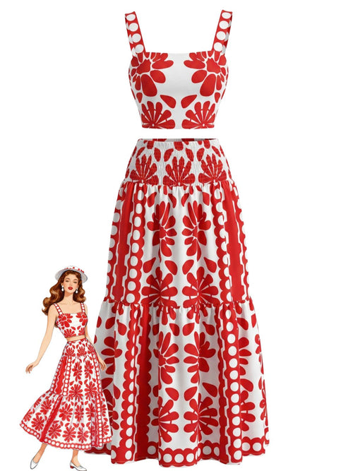 Imogen Square Neck Floral Maxi Dress Red 1