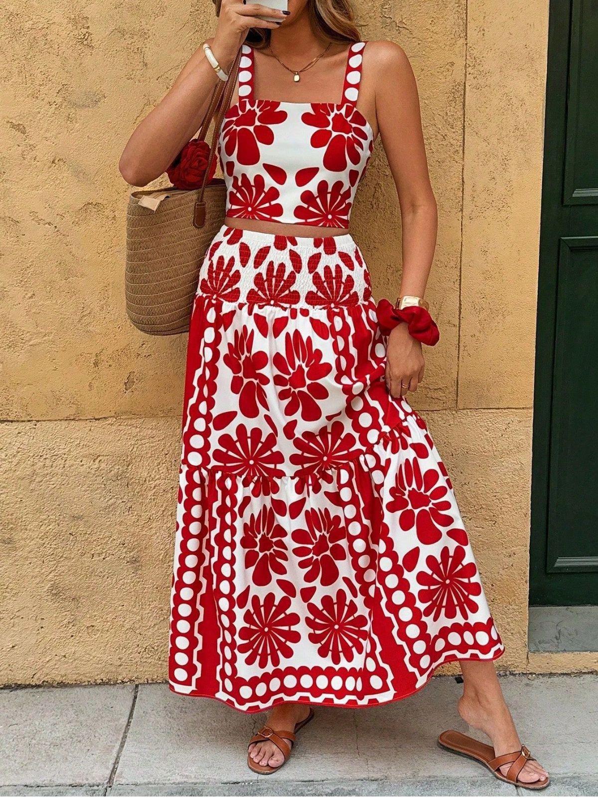 Imogen Square Neck Floral Maxi Dress Red 4