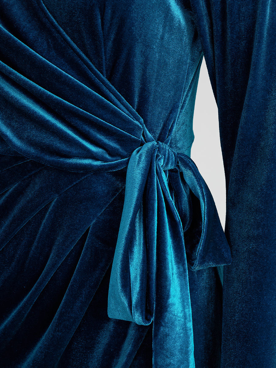 Isabelle Velvet Wrap Midi Dress Blue 6