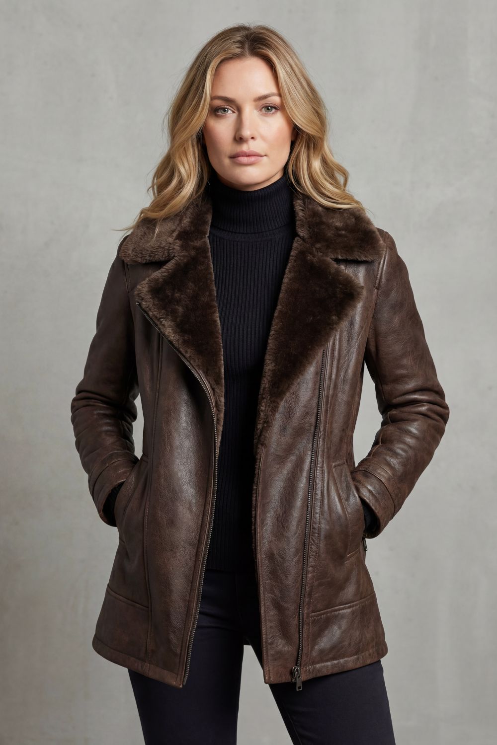 Hannah Faux Leather Jacket with Shearling Lining Multi 2