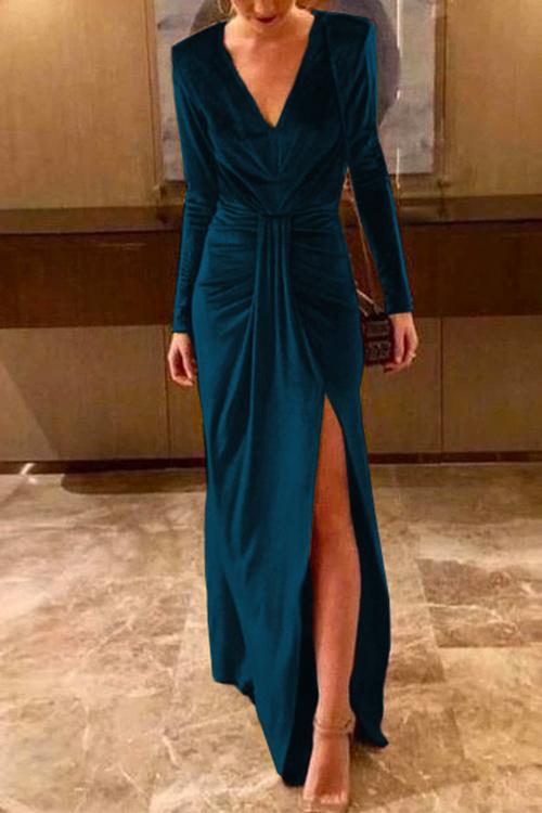 Paulina Deep V Velvet Long Dress Black 3