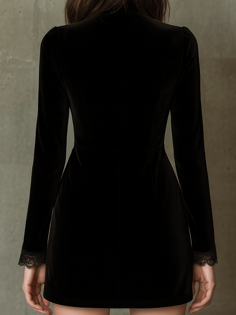 Margot Velvet Mini Dress with Gold Embroidery Black 2