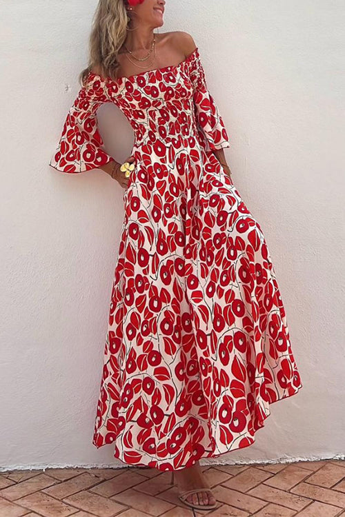 Isadora Abstract Print Swing Maxi Dress Red 2