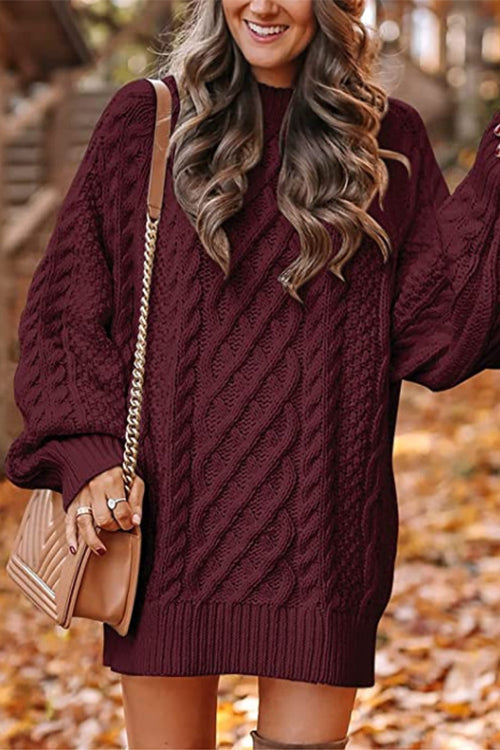 Margot Cable Knit Sweater Dress in Gray White 4