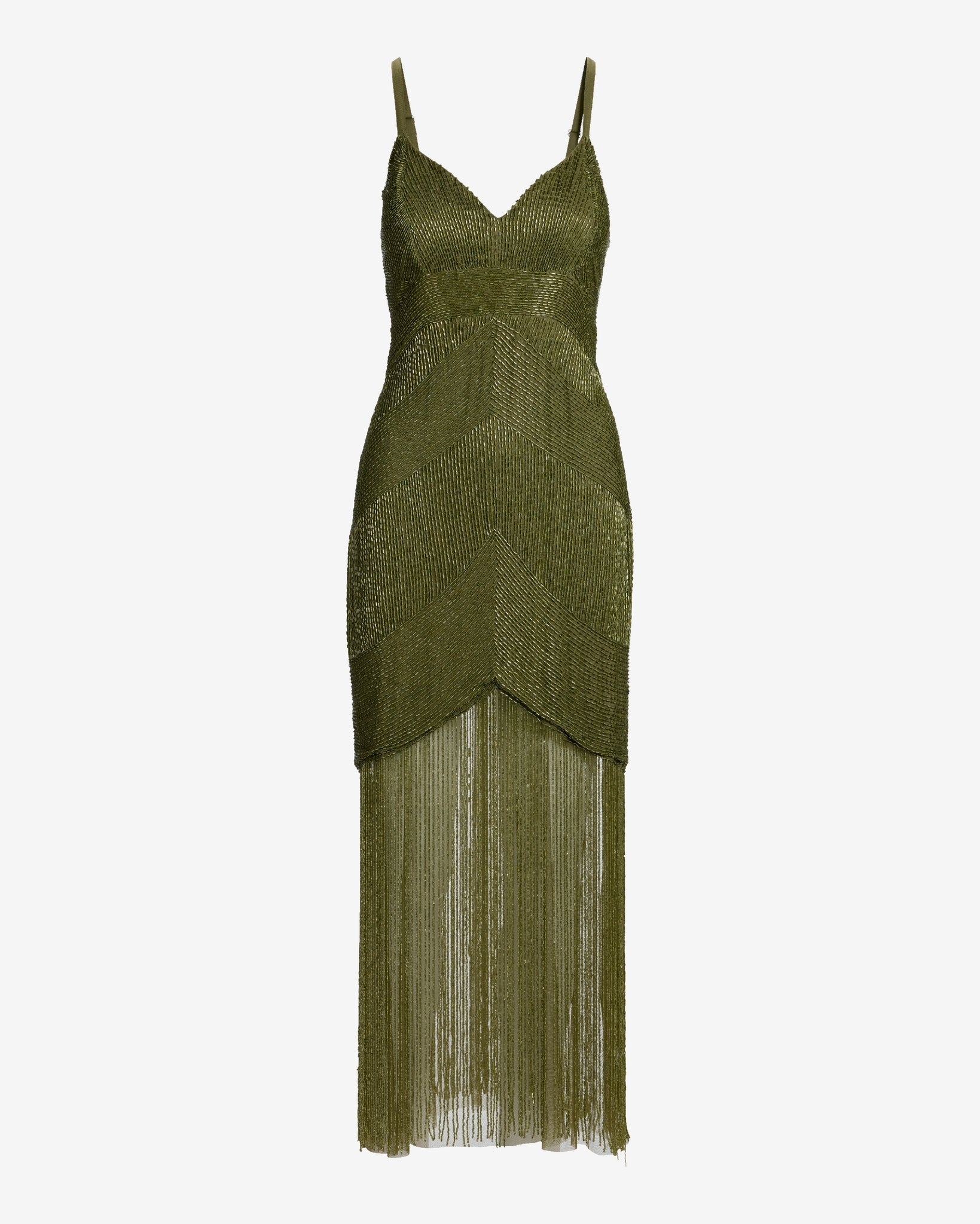 Margot Beaded Fringe Maxi Dress in Olive Olive 2