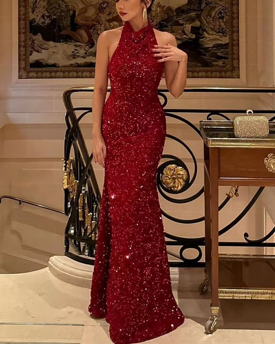 Ophelia Burgundy Sequin Halter Dress Burgundy 2