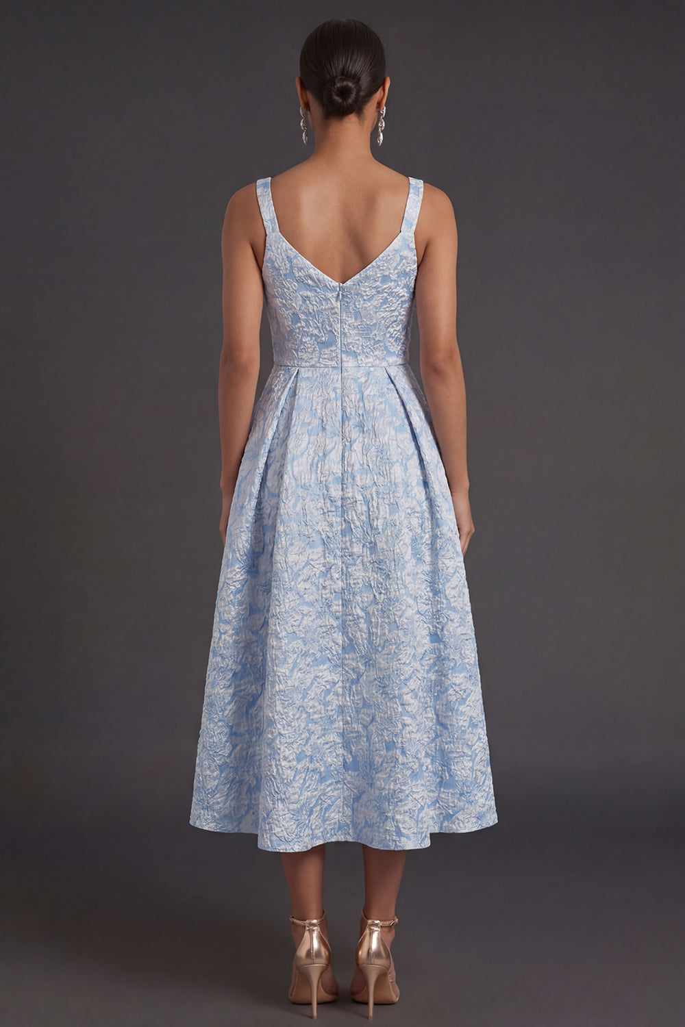Arabella Jacquard Floral Midi Dress Blue 2