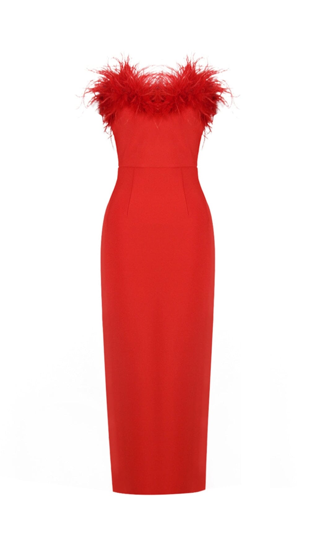 Minerva Feather Strapless Gown Red 4