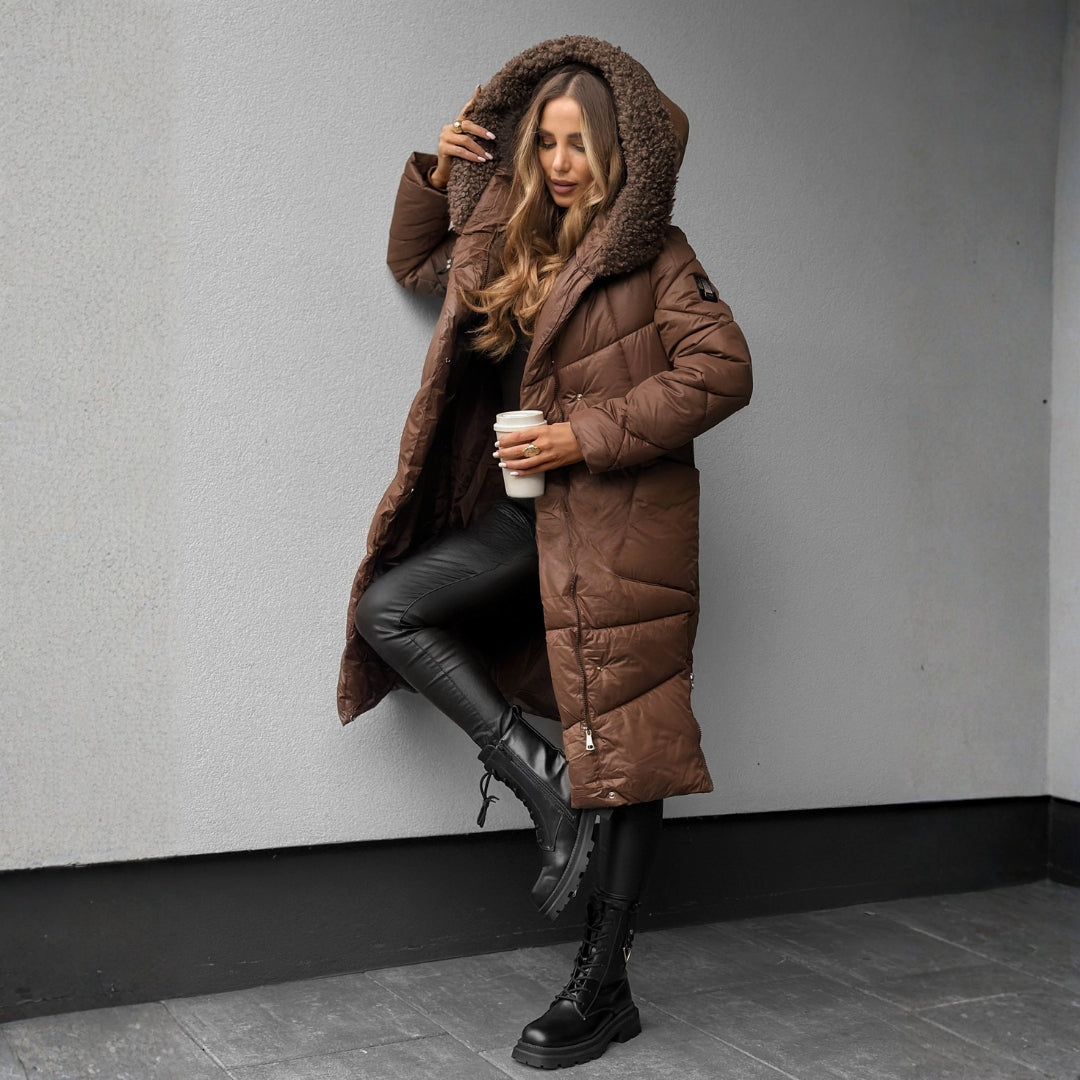 Alys Quilted Coat with Hood Beige 4