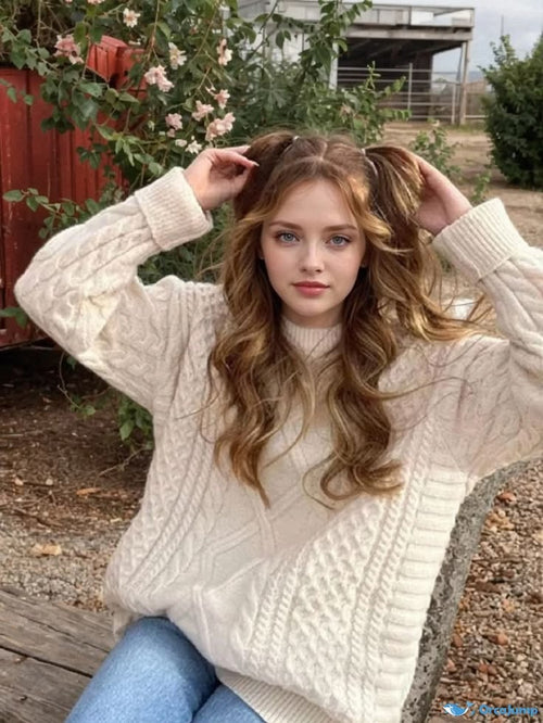 Wilhelmina Twisted Cable Knit Sweater Multi 1