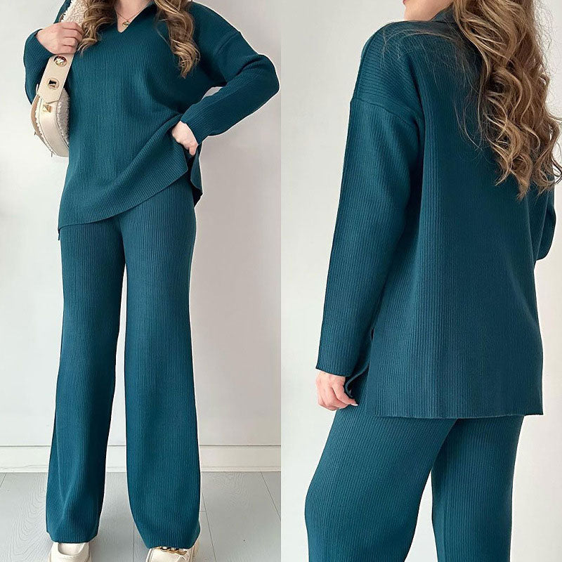 Margot Two-Piece Knit Set with Slit Detail White 7