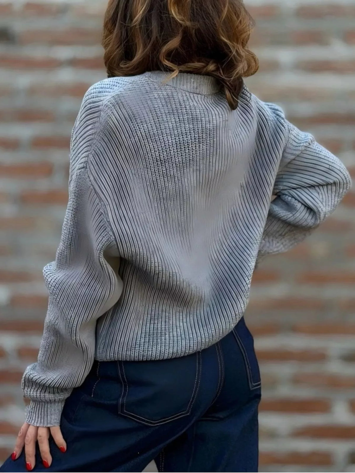 Margot Cardigan in Charcoal Knit Deep Red 2