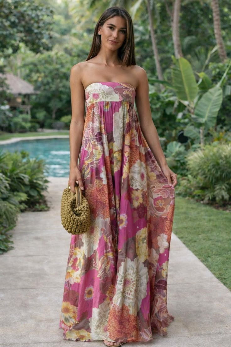 Xanthe Floral Strapless Maxi Dress Floral 1