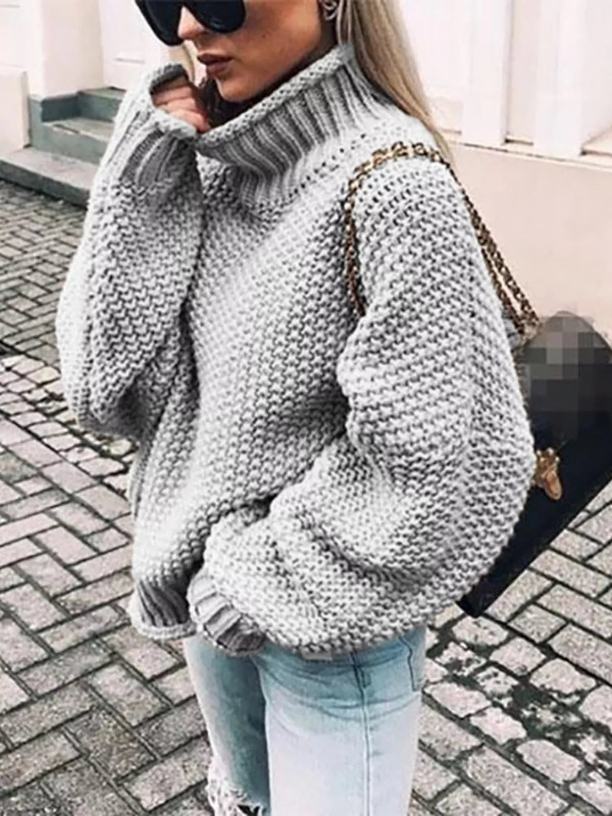 Margot Chunky Knit Turtleneck Sweater Army Green 7