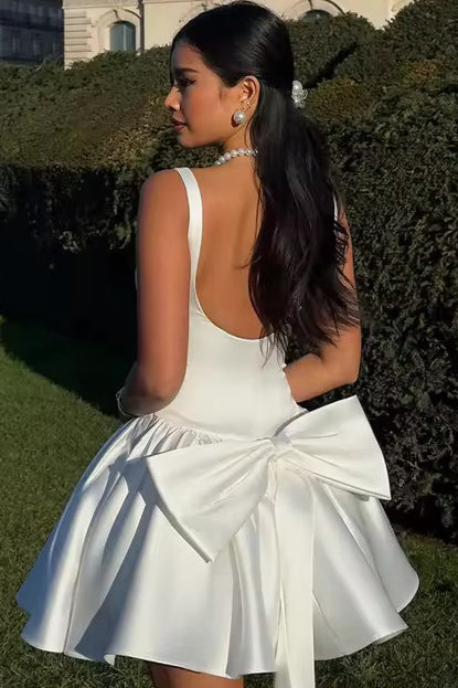 Juliet Bow Spaghetti Strap Cocktail Dress White 1