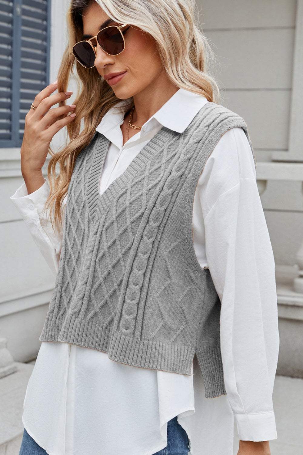 Margot Cable-Knit Sweater Vest Caramel 2