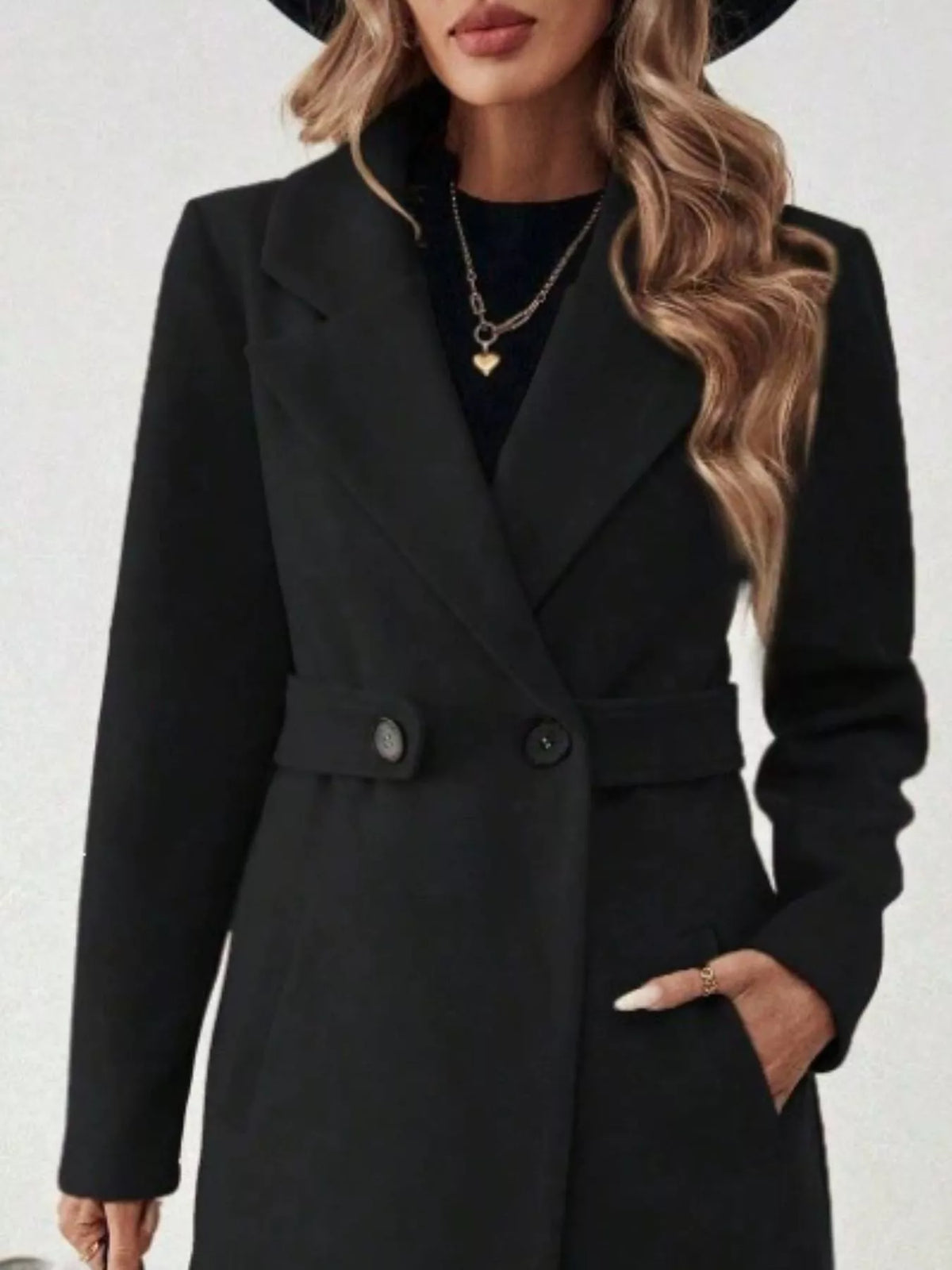 Margot Belted Lapel Coat in Burgundy Black 6