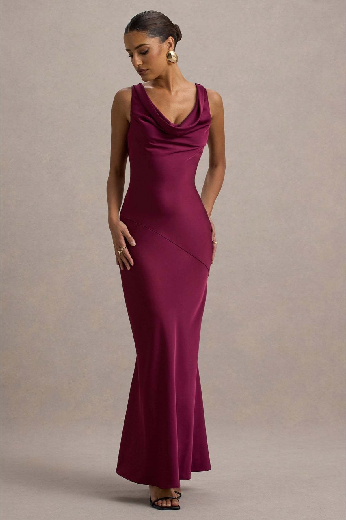 Isabelle Satin Cowl Neck Fishtail Dress Green 7