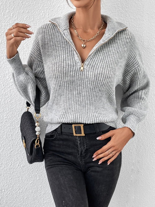 Honey Half-Zip Dropped Shoulder Sweater Gray 1