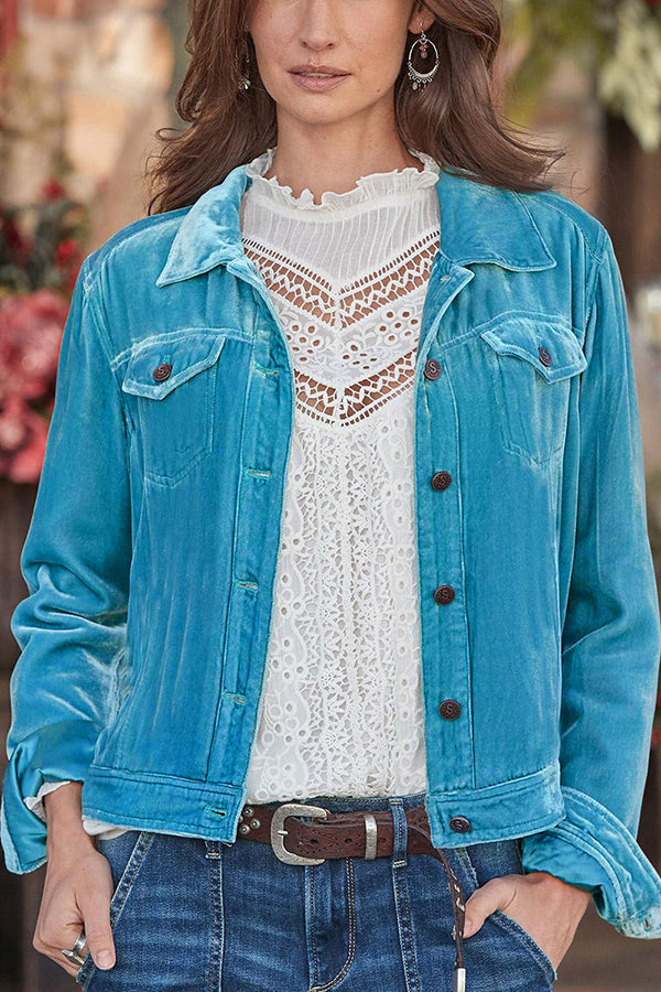 Margot Velvet Button-Up Jacket Red 5