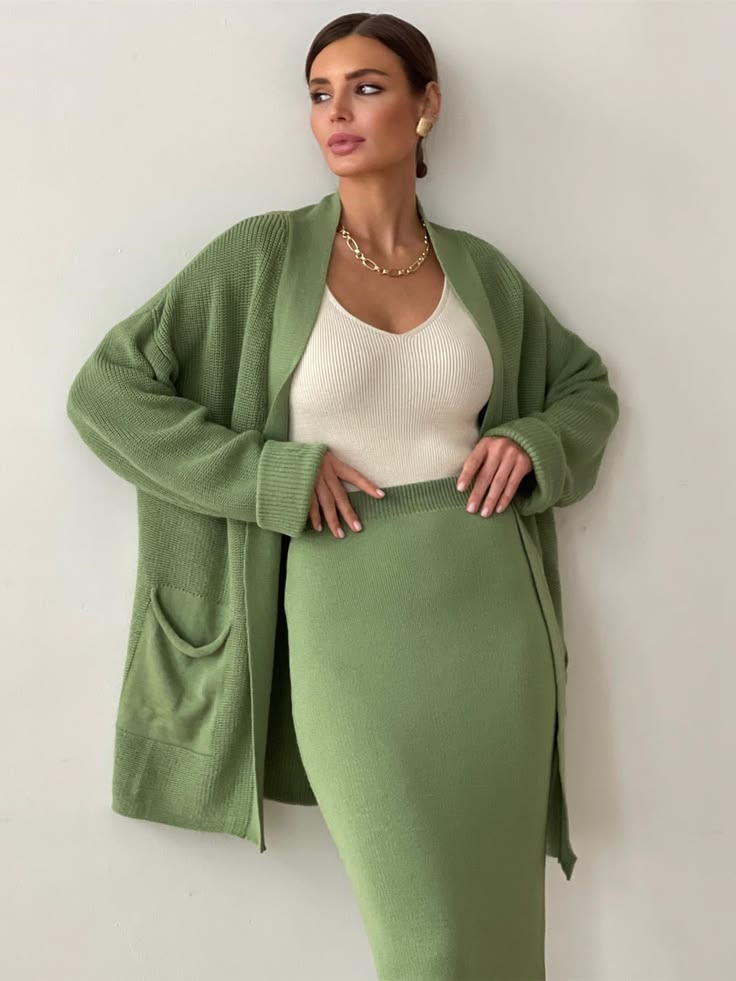 Mara Knit Cardigan & Skirt Set in Sage Sage 1