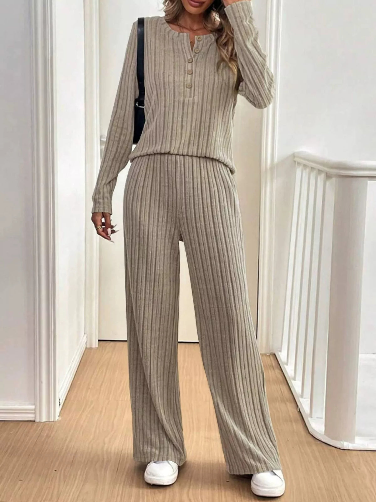 Margot Ribbed Knit Top and Pants Set Black 7