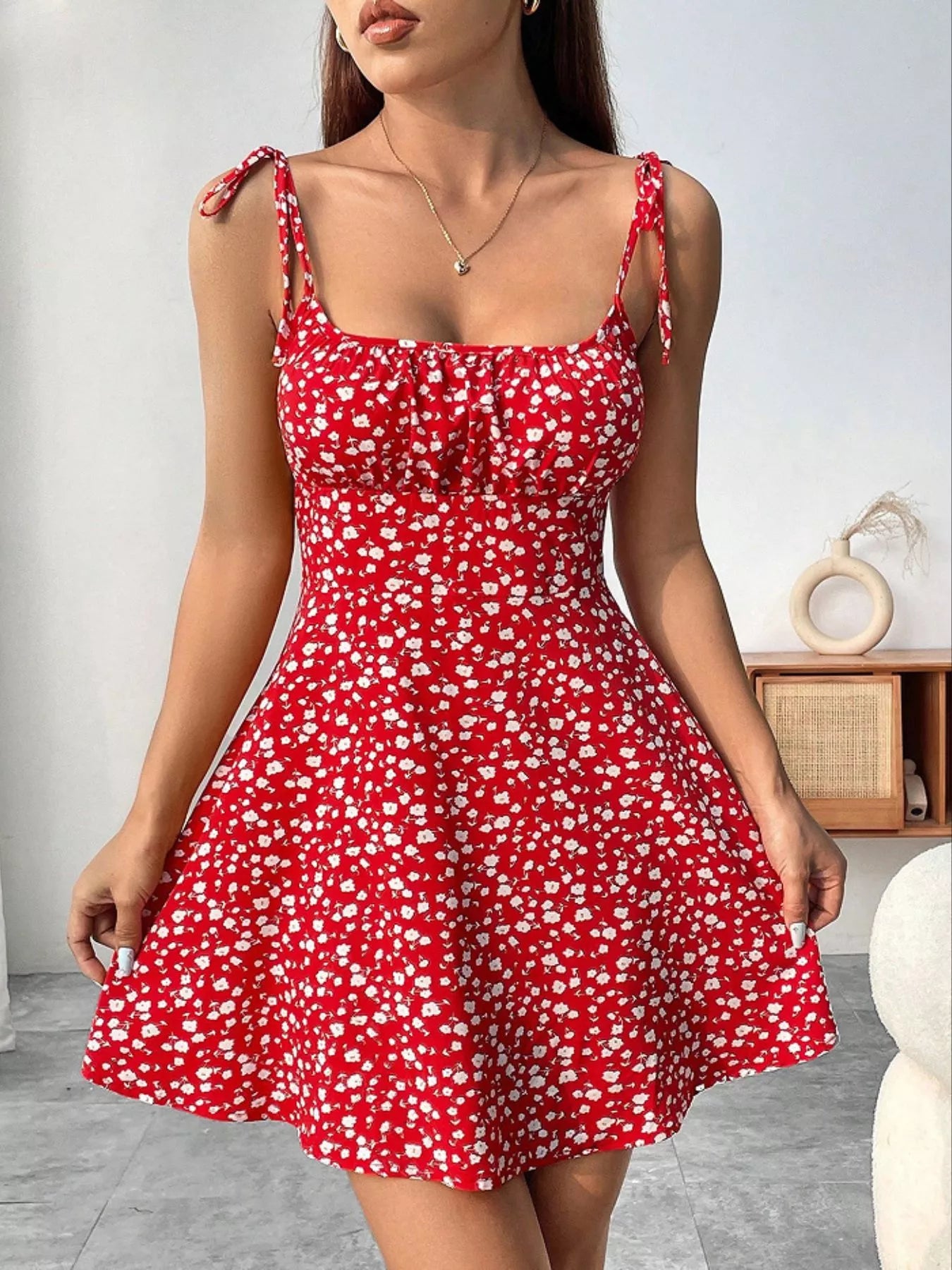 Margot Floral Tie-Strap Mini Dress Blue 7