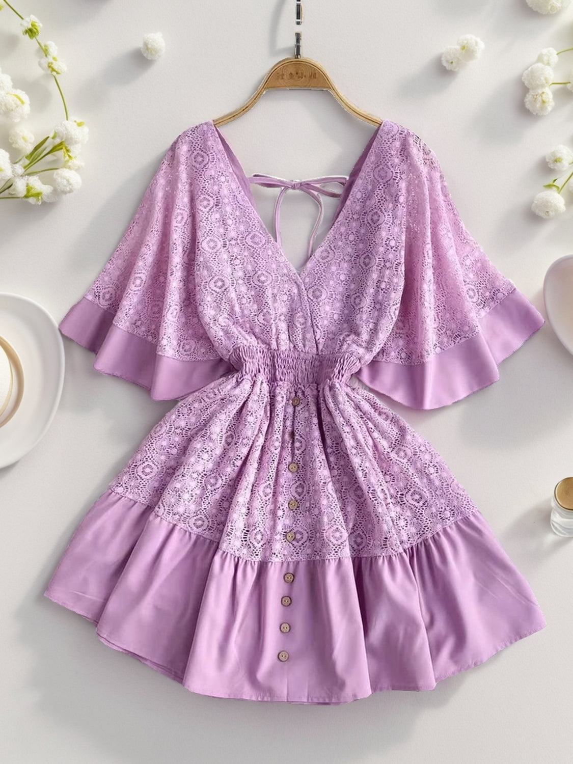 Isabelle Lace Cutout Mini Dress Blush Pink 10
