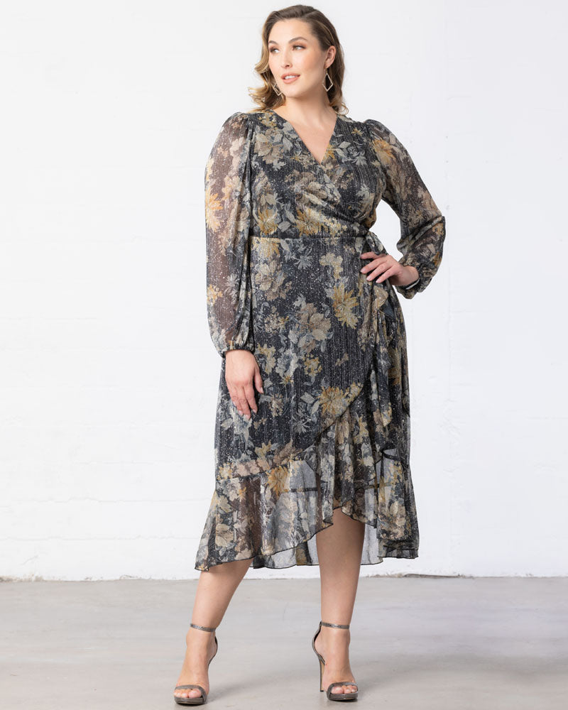 Celestine Metallic High-Low Cocktail Dress Gilded Florals 4