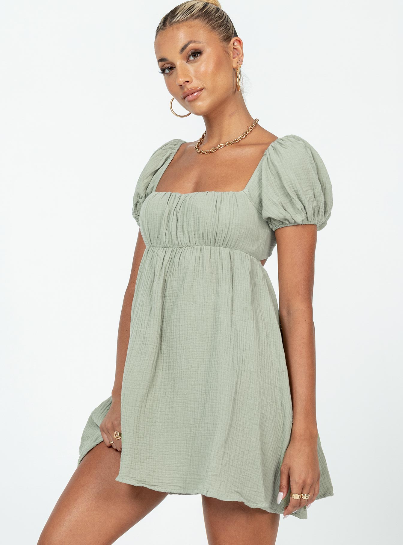 Valentina Silk Mini Dress in Sage Sage 4