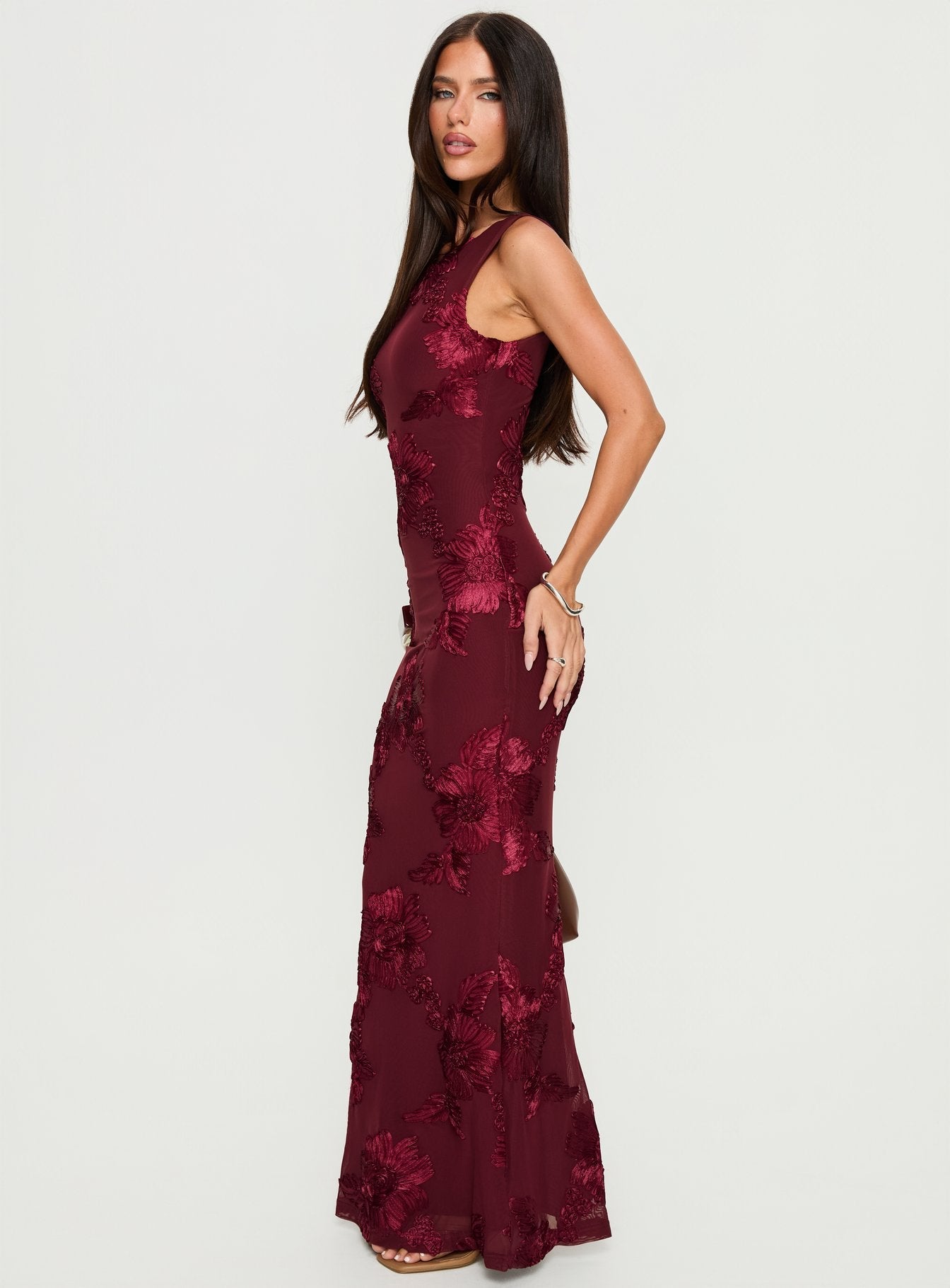 Fionna Floral Maxi Dress Burgundy 4