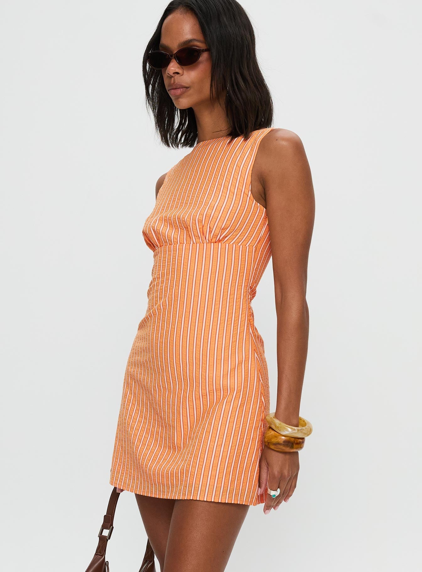 Ellesandra Striped Mini Dress Orange Stripe 4