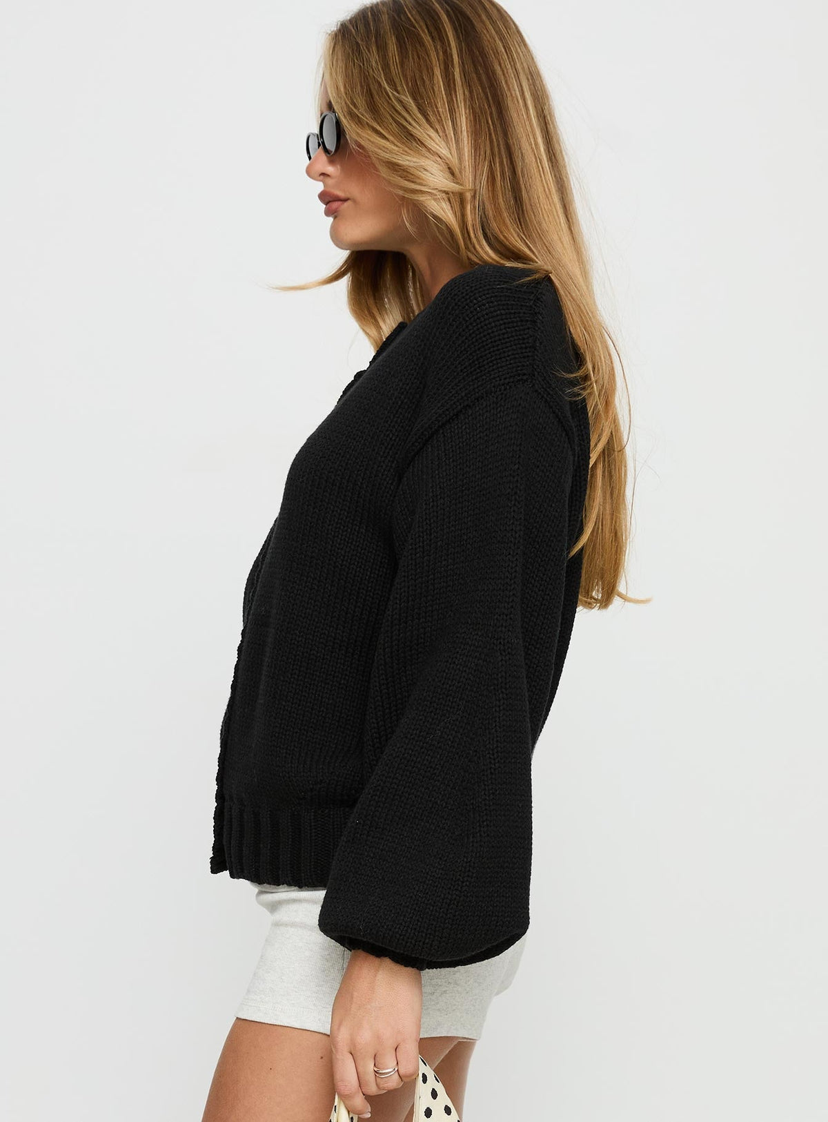 Edern Satin Cardigan in Black Black 4